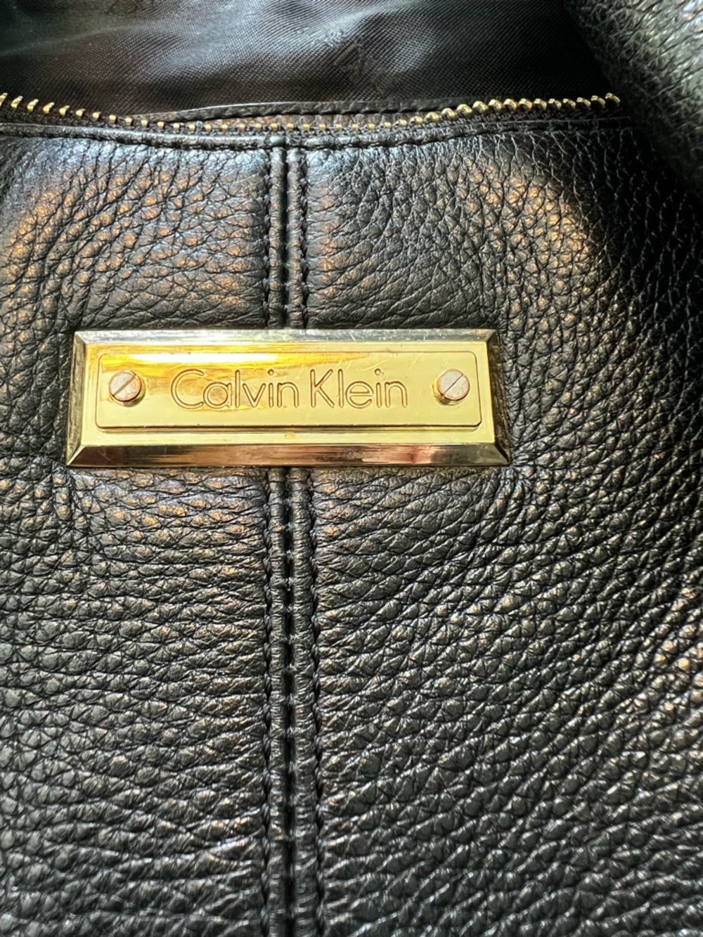 Calvin Klein Black Pebbled Faux-Leather Hobo with Gold plated hardware - Picture 2 of 12